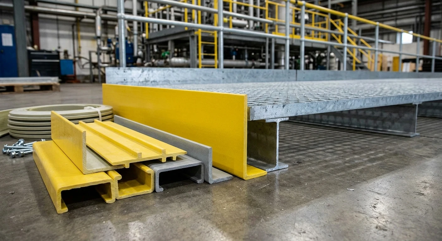 Pultruded fiberglass FRP kick plate profiles for the lower edges of industrial walkways and platforms Pultruded fiberglass FRP kick plate profiles for the lower edges of industrial walkways and platforms